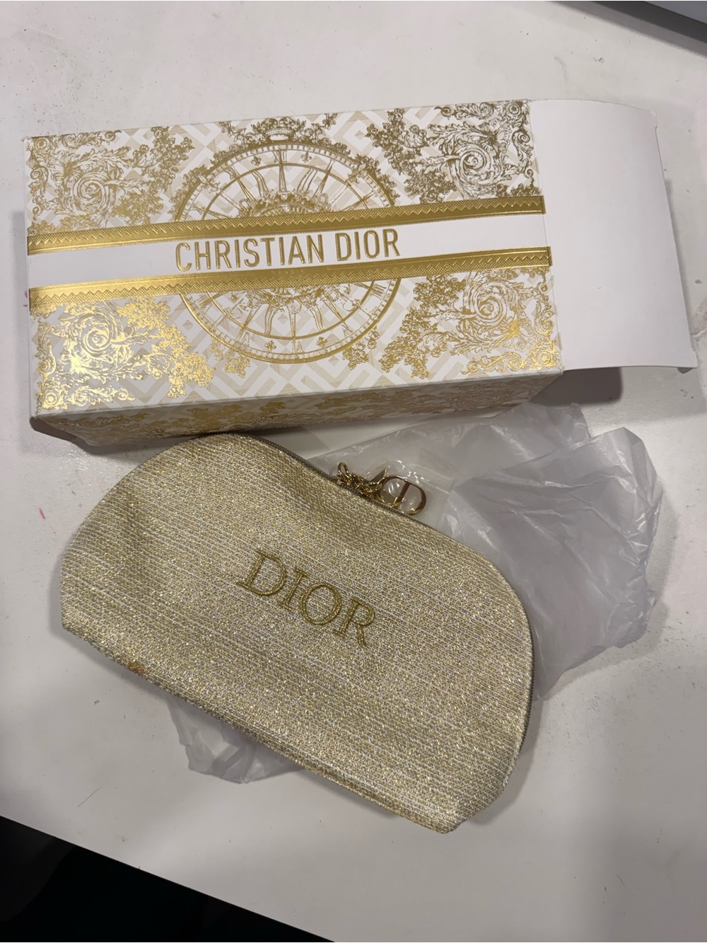 NEW Christian Dior Gold Glitter Cosmetic Pouch